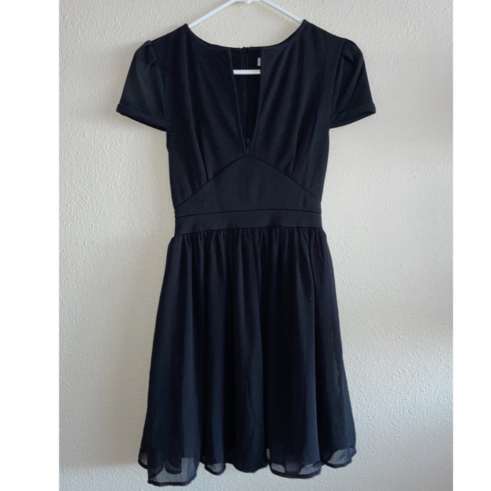 Black low V dress